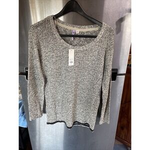 NWT Alya Cream & Tan Scoop Neck Pullover Long Sleeve w/ Elbow Patch Sweater sz S